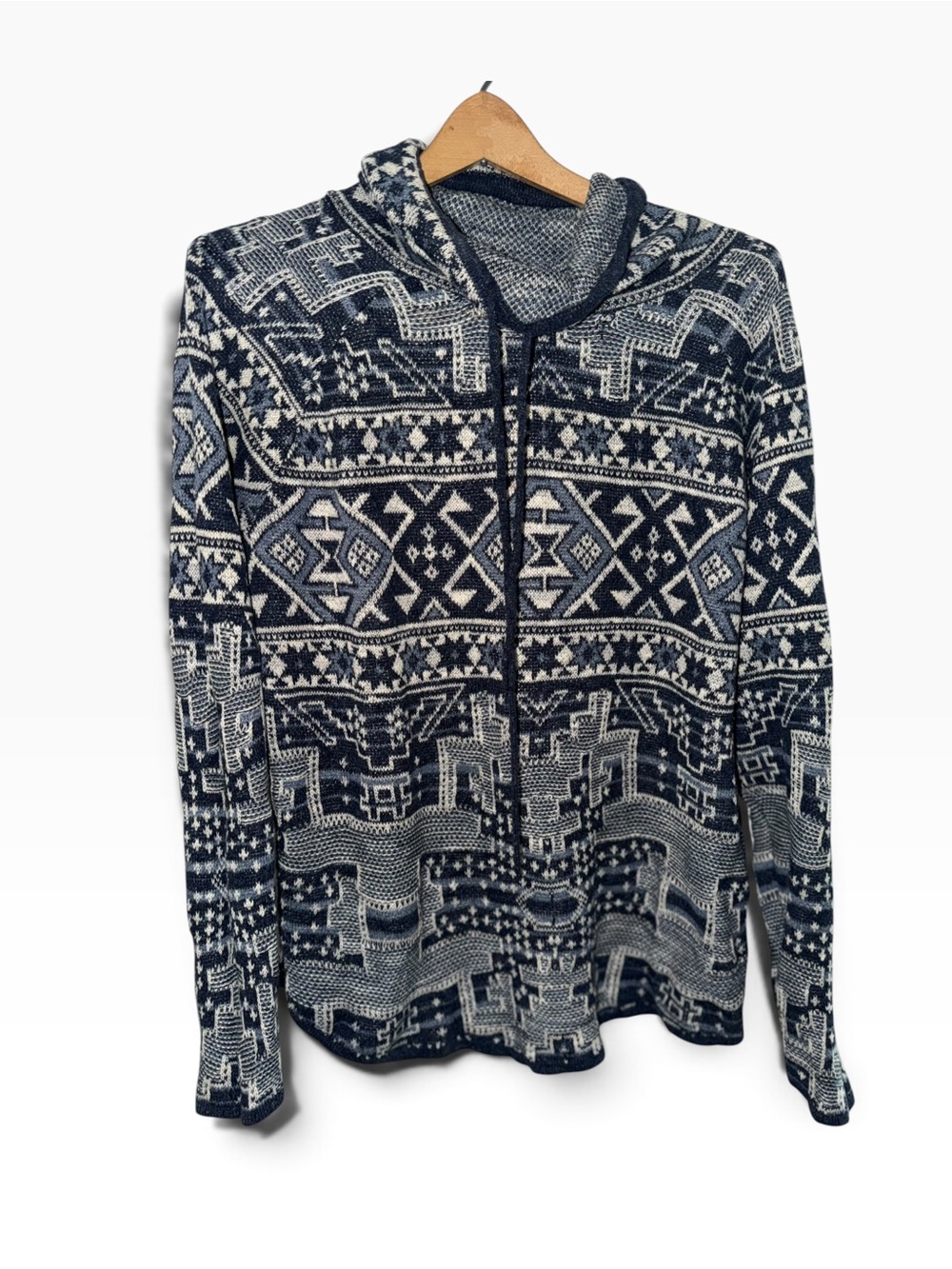 Vintage 1990’s Chaps Men’s Navy and White aztec pullover Hoodie Sweater larg